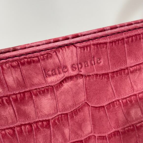 Kate Spade Pink & Gold Hardware Leather Croc Embossed Satchel Shoulder Hand Bag - Picture 2 of 12